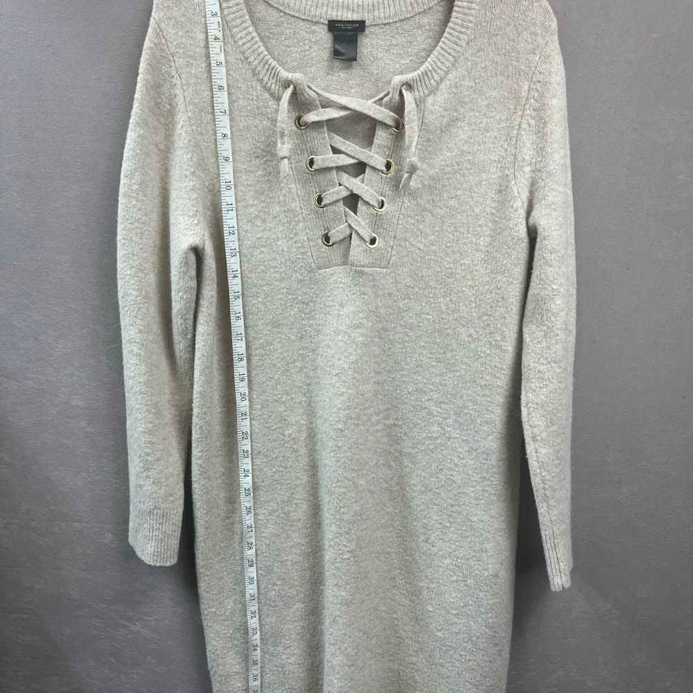 Ann Taylor Factory Beige Lace-Up Sweater Dress Knit Tunic Size L - Picture 4 of 10